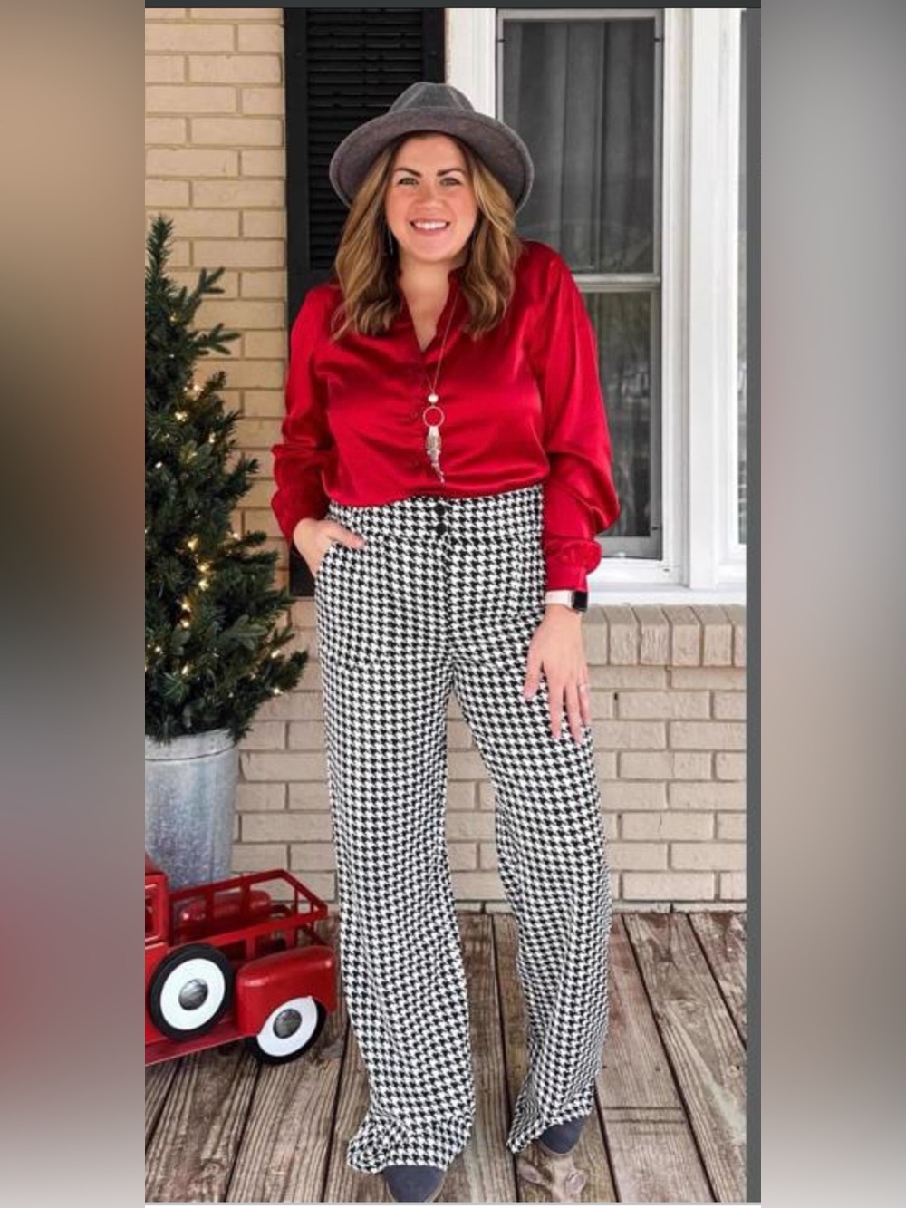 LuLaRoe Emery Houndstooth Wide Leg Pants, Size Large, NWT - Picture 4 of 6